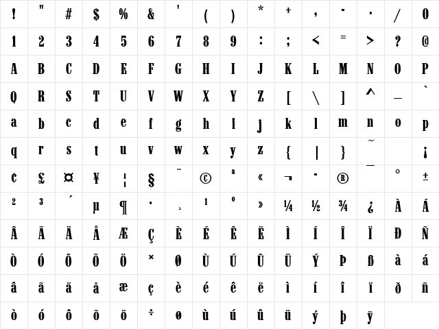 MarlboroD Regular Character Map