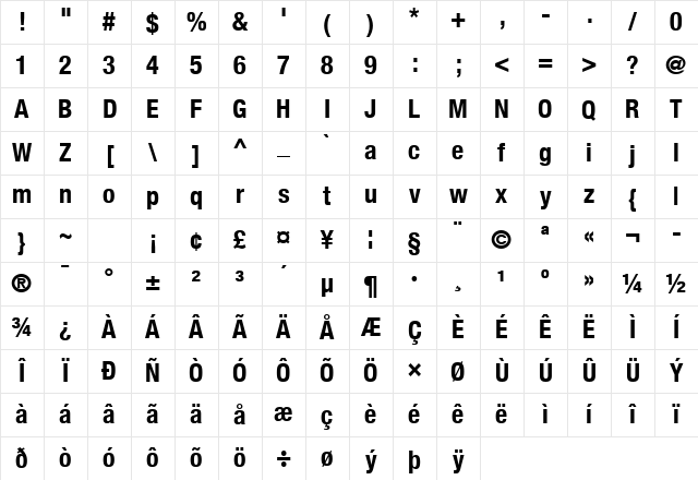Helvetica Neue LT Com 77 Bold Condensed Character Map