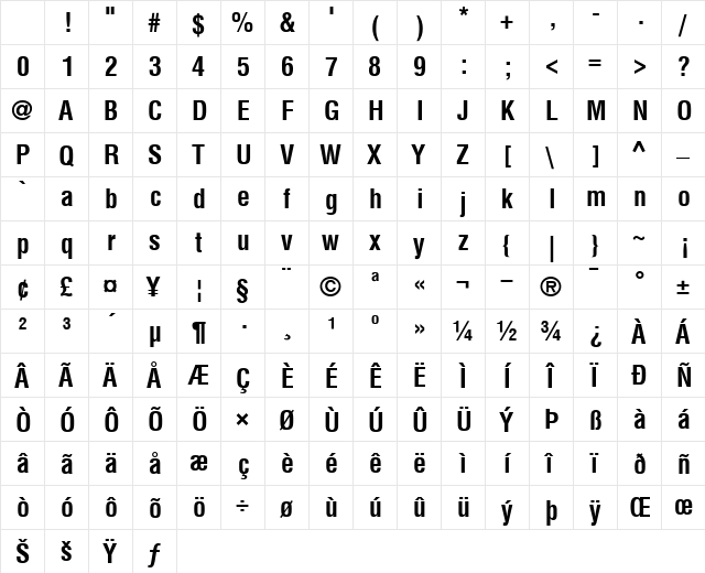 Helvetica-Condensed Bold Character Map Helvetica-Condensed Bold Character Map
