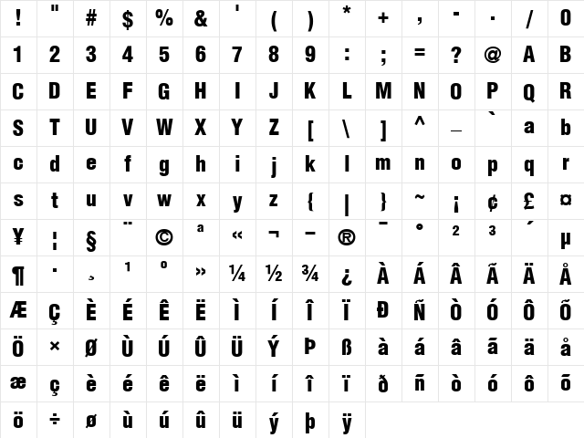 Helvetica-CondensedBlack Black Character Map