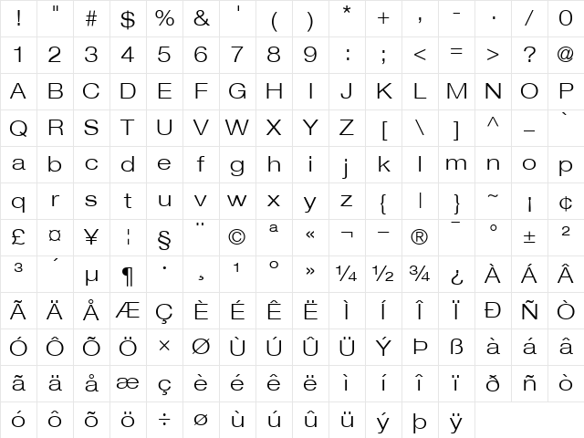 Helvetica43-ExtendedLight Light Character Map Helvetica43-ExtendedLight Light Character Map