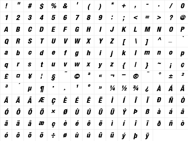 Helvetica87-CondensedHeavy HeavyItalic Character Map Helvetica87-CondensedHeavy HeavyItalic Character Map
