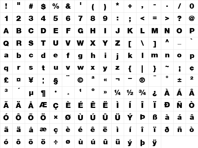 Helvetica95-Black Black Character Map