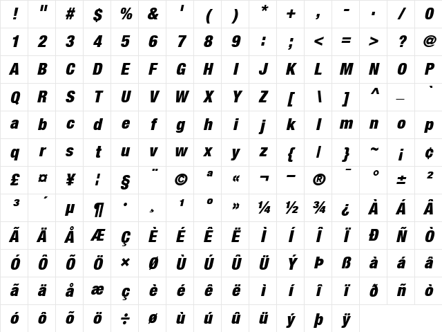 Helvetica97-CondensedBlack BlackItalic Character Map