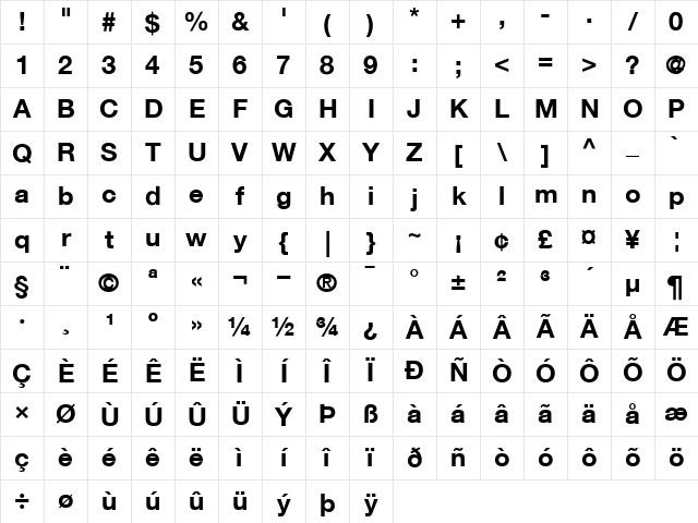 Helvetica75 Bold Character Map
