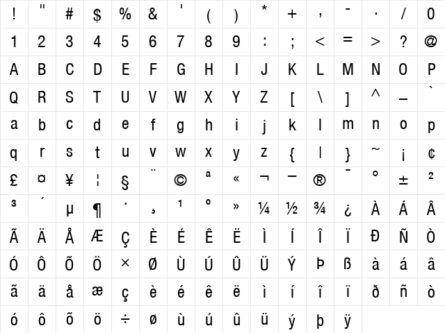 Helvetica57-Condensed Roman Character Map