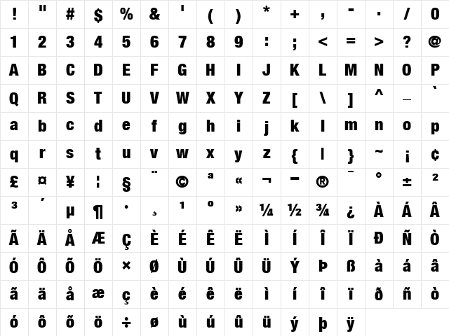 HelveticaNeue BlackCond Character Map