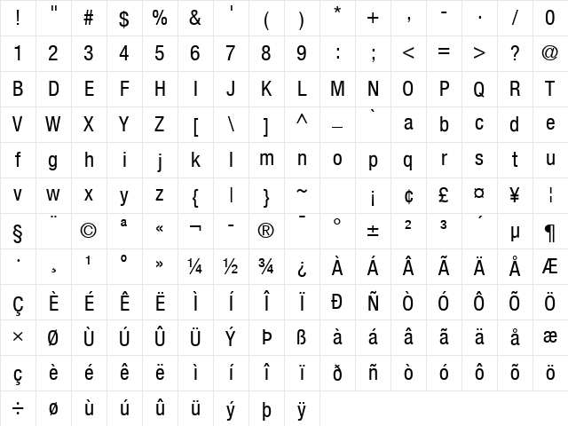 Helvetica Neue LT Com 57 Condensed Character Map