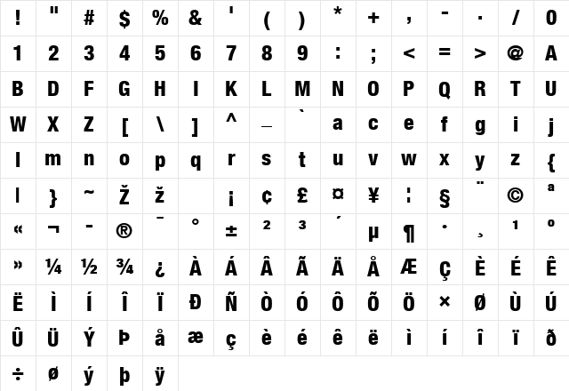 Helvetica Neue LT Com 87 Heavy Condensed Character Map