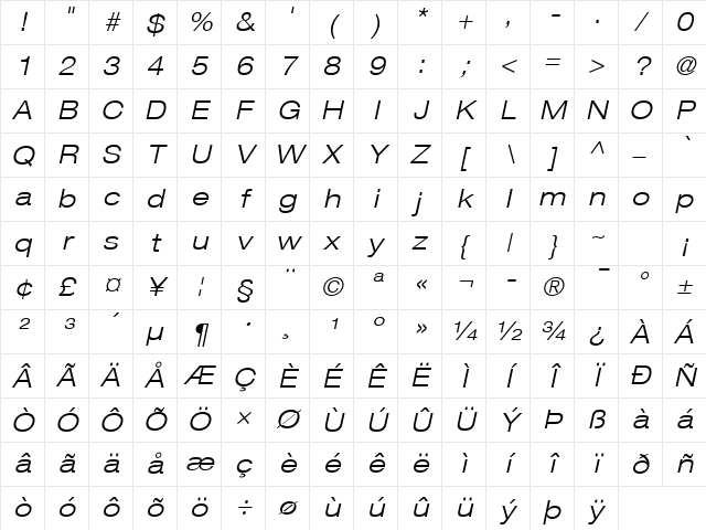 Helvetica Neue LT Com 43 Light Extended Oblique Character Map Helvetica Neue LT Com 43 Light Extended Oblique Character Map