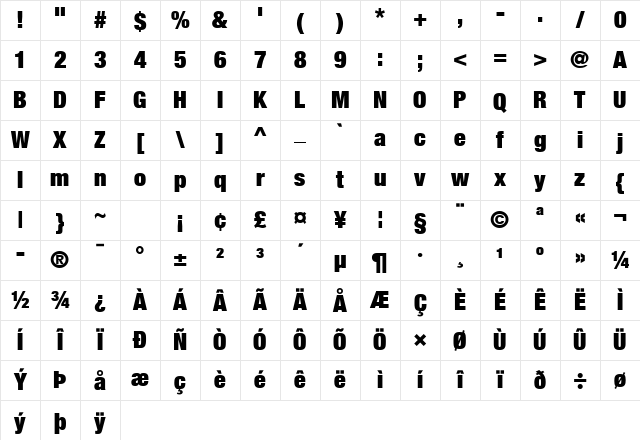 Helvetica Neue LT Com 107 Extra Black Condensed Character Map Helvetica Neue LT Com 107 Extra Black Condensed Character Map
