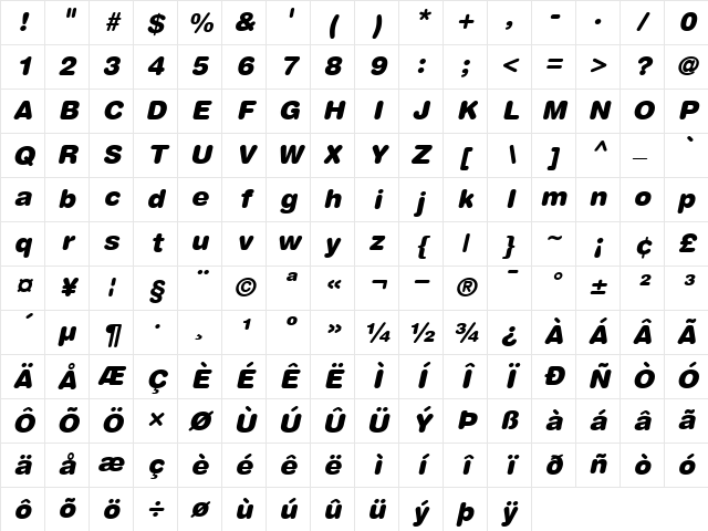 HelveticaRounded-Black BlackItalic Character Map HelveticaRounded-Black BlackItalic Character Map