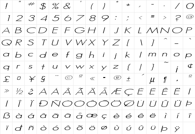 Hemet Italic Character Map