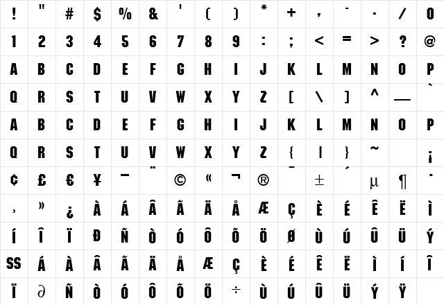 M651-Deco Regular Character Map M651-Deco Regular Character Map