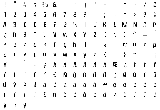 Anklepants Gaunt Regular Character Map