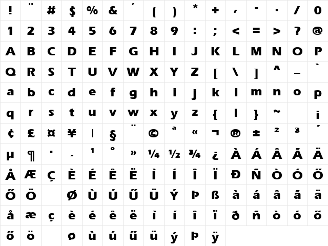 HErie Bold Character Map