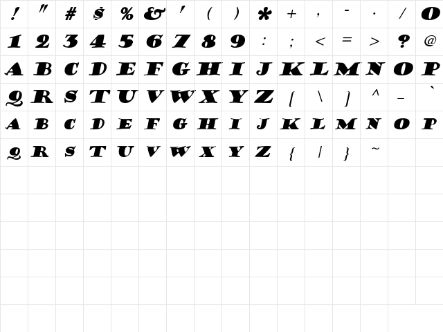 Hermann Bold Italic Character Map