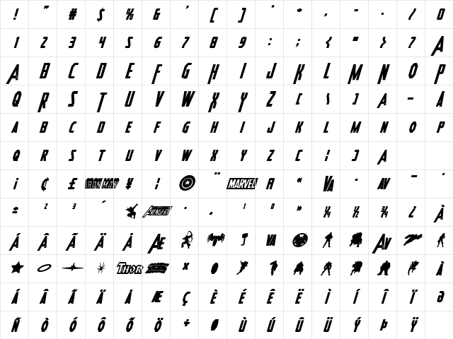 Heroes Assemble Bold Italic Bold Italic Character Map