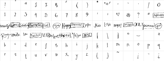 MA Flirty Regular Character Map