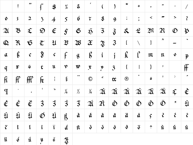MA GKursiv2 DB Normal Character Map