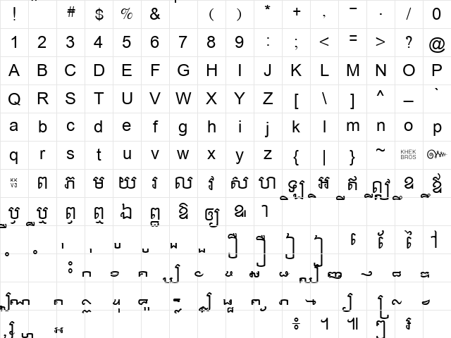 Anlongvill Khek1 Regular Character Map