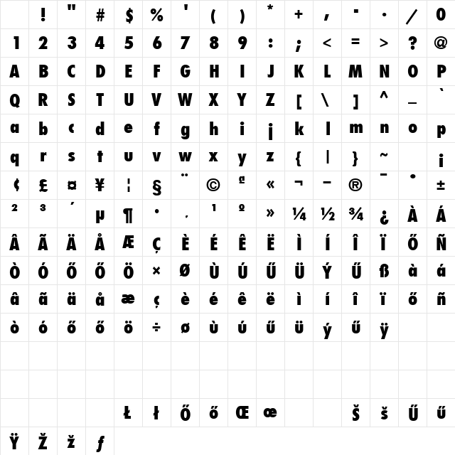 HFutura Cond ExtraBold Normal Character Map HFutura Cond ExtraBold Normal Character Map