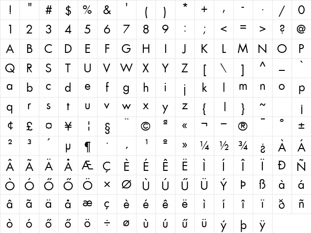 HFutura1 Normal Character Map
