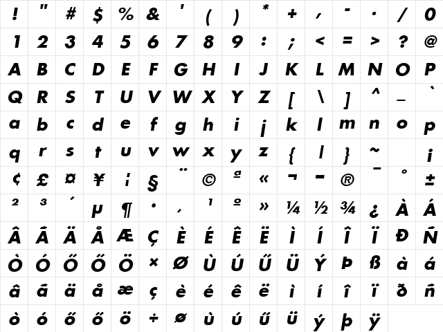 HFutura1 Bold Italic Character Map
