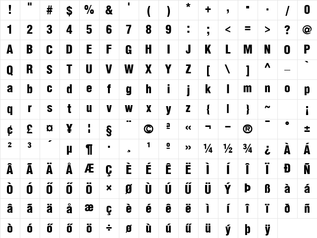 HHelvetica Condensed Black Normal Character Map