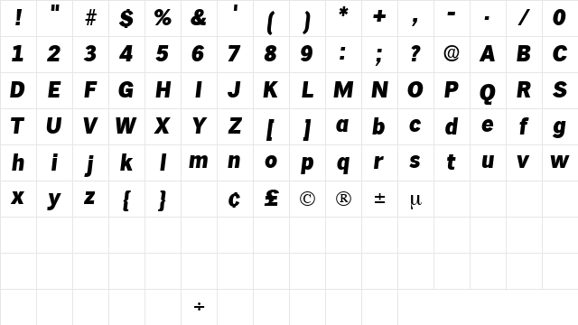 HieroDisplaySSK Italic Character Map HieroDisplaySSK Italic Character Map