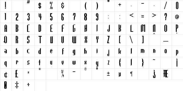 Highlander Regular Character Map