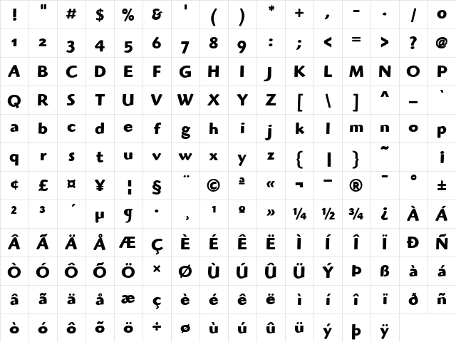 HighlanderITCOS Bold Character Map HighlanderITCOS Bold Character Map