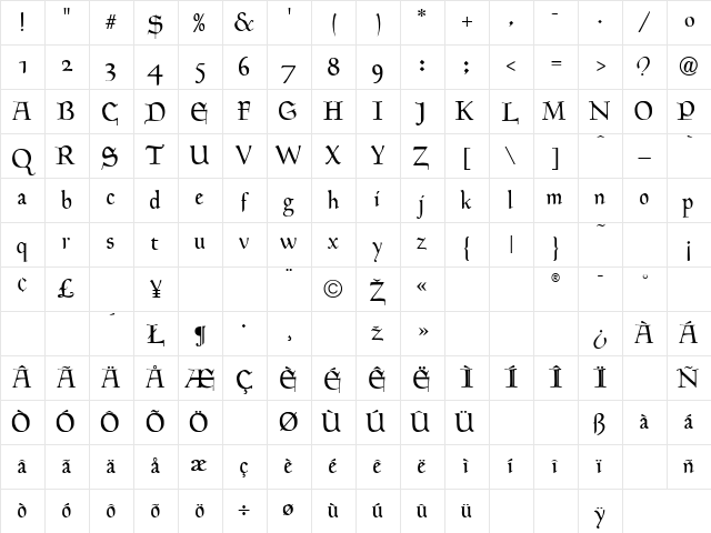 Hingham Text Normal Character Map