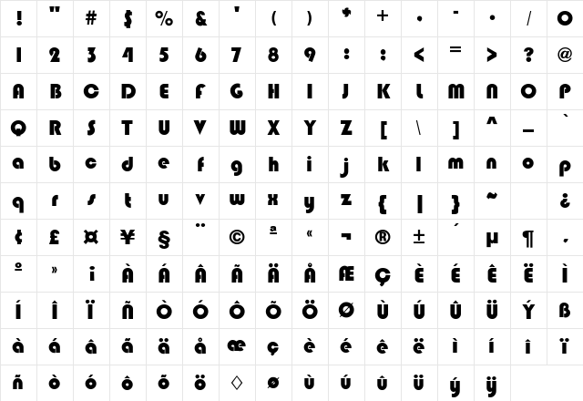 Hip Hop Bold Regular Character Map