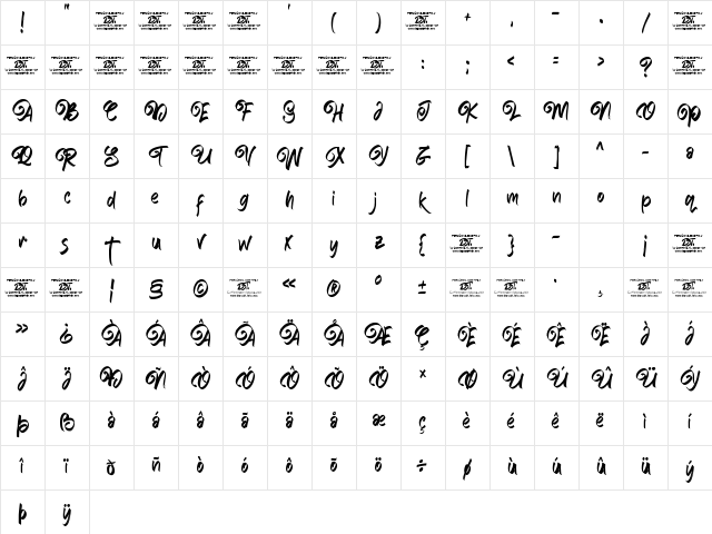 Hishee Sweet Regular Character Map