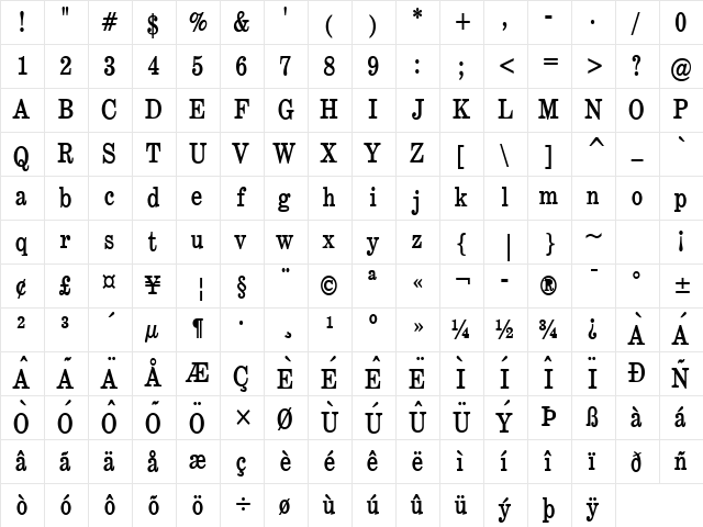 Annual Condensed Bold Character Map Annual Condensed Bold Character Map