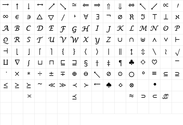 MachadoMathSymbolSSK Regular Character Map