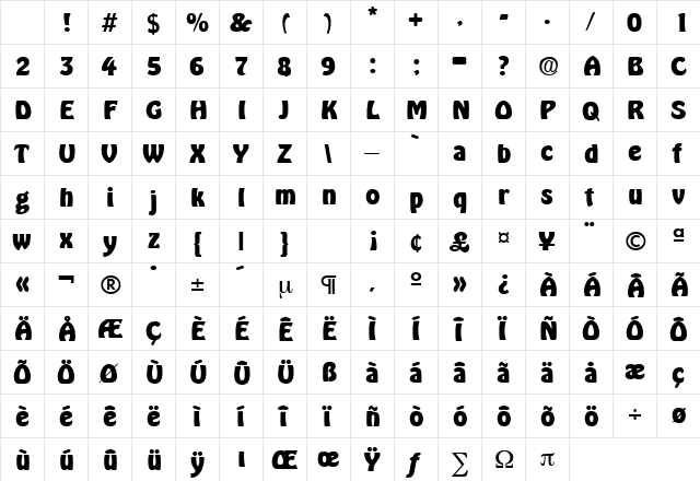 HoboBold Regular Character Map