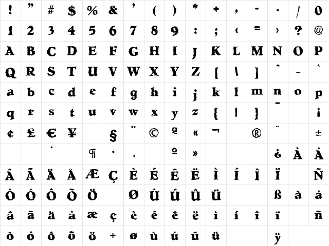 HobokenRandom-Xbold Regular Character Map
