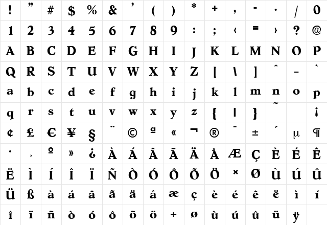 HobokenSerial Bold Character Map