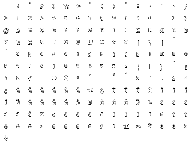 HoboOutline Regular Character Map HoboOutline Regular Character Map