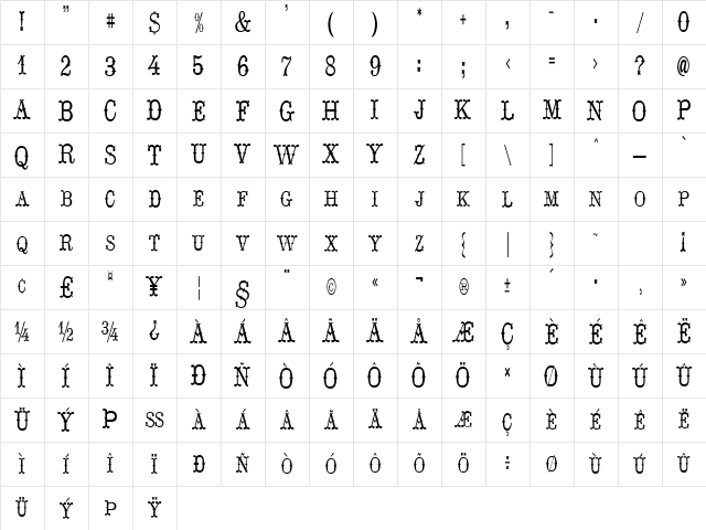 Hoedown Regular Character Map