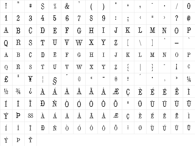 Hoedown Regular Character Map