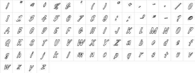 FZ HAND 14 HOLLOW ITALIC Normal Character Map