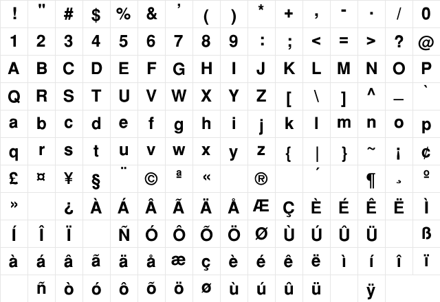 Holland Reg Bold Regular Character Map