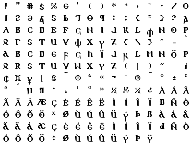 Holy Empire Regular Character Map