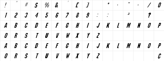 Machiavelli Italic Character Map