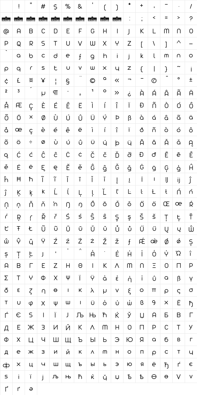 Arista Pro Light Regular Character Map