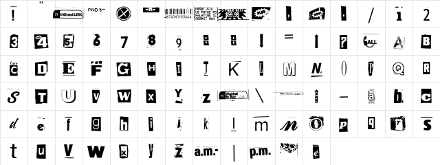 Anonymous Clippings Regular Character Map
