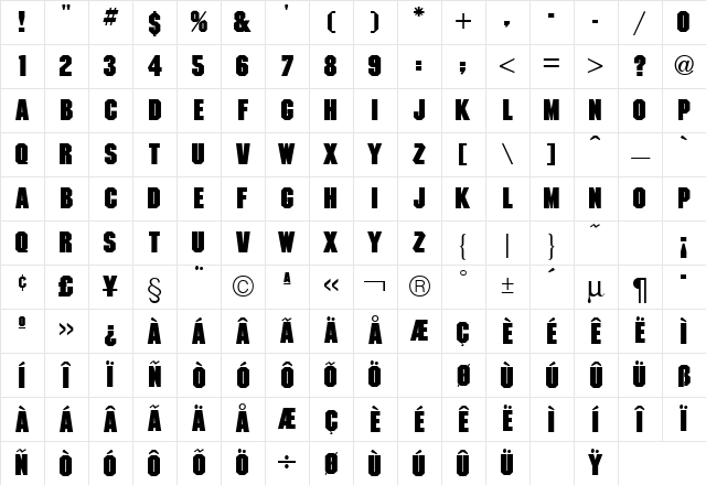 Machine Bold Character Map